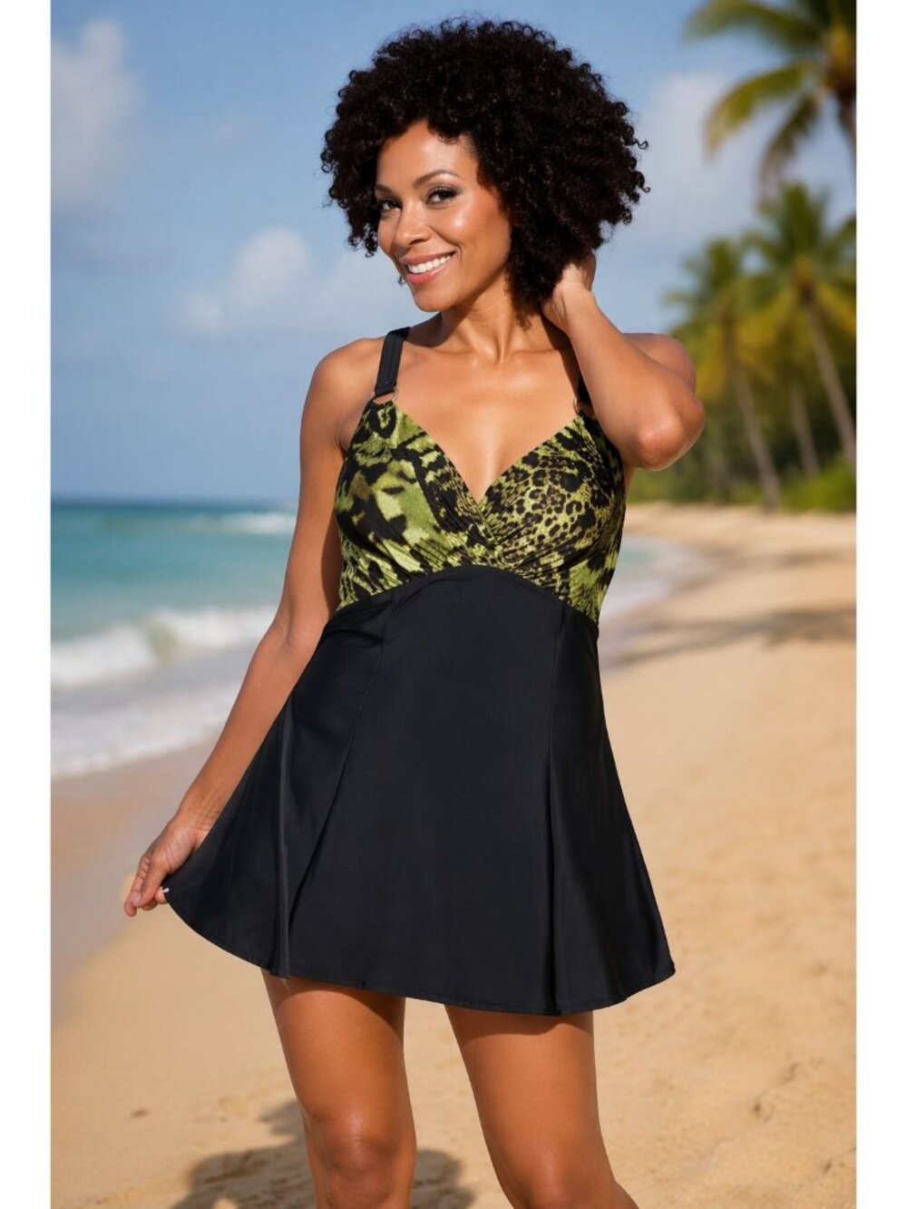 Carol Wior Green Animal Print 1 Piece Swimsuit Size 16 W Beach Travel Vacation